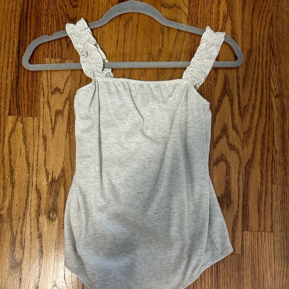 Light Grey Ribbed Ruffle Strap Bodysuit - Picture 2 of 5